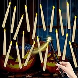 20Pack Flameless Candles with Magic Wand Remote,LED Taper Candle Warm Light Flickering Floating Candles Hanging for Harry Potter Witch Wizard Halloween Decorations Christmas Birthday Party Home Décor-17