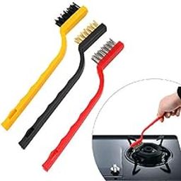 Woogor Set of 3 Pc Mini Wire Brush Cleaning Tool Kit Brass, Nylon, Stainless Steel Bristles (Multicolor) (pack of 3)-image-2