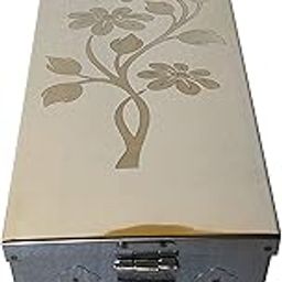 GinoSet Stainless Steel Locker Boxes Jewellery Boxes Cash Peti Size - 8 Inch With Laser Printed Design (Steel) (8 X 4 X 3.2 INCH) (flower small)-24