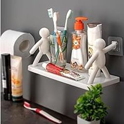 Wall Mounted Plastic Bathroom Shelf/Wall Shelf/Wall Mounted Shelf/Self Adhesive with 2 Self dhesive Stickers (White)-image-40