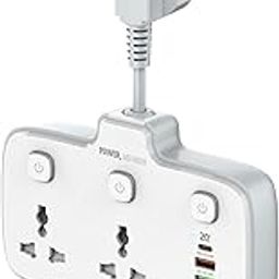 MINGER LDNI0 2413 Universal Power Strip Surge Protector with 4 USB Ports - 2 AC Outlets, 3A1C USB, USB-A (QC18W), Type-C (PD20W) - 100-250V, 10A, 2500W - Max 20W Output Power - Wall Charger Socket-16