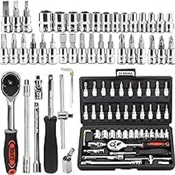 CLAPONE Tool Kit 46 Pcs Household | 1/4 Drive Socket Screwdriver Wrench Set for Bike, Car Repairs & More Spanner & Socket Set All Size Tool Kit Goti Pana Perfect for DIY Enthusiasts, Black-image-16
