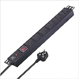 MX 6 Outlets Spike Protector of 10 Amp with 1 Switch and 1 Overload Circuit Breaker Wall/Rack Mount & 360 Degree Rotatable Bracket-64