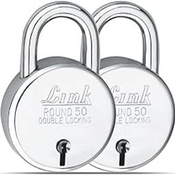 Link Stainless Steel 50mm New Round Lock – Double Locking, Iron Lever, 50,000 Key Combinations, 3 Silver Keys per Lock (Pack of 2)-13
