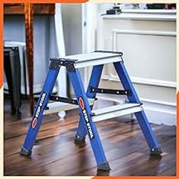 Prime 2steps Alligator Pattern Powder-Coated Finish Foldable Aluminium Twin Step Stool Ladder for Home & Office Use | Made in India | 5 Years Warranty | Anti-Skid Serrated Steps (Sapphire Blue)-image-1