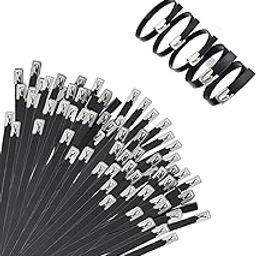 Aroono 14 Inch Heavy Duty Metal Zip Ties - 304 Stainless Steel, Self-Locking Design, Rust and Corrosion Resistant - Ideal for Home Improvement, Machinery, Vehicles, and Outdoor Use, Black (100)-image-48