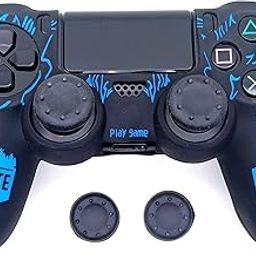 PSS Ps4 Fortnite Theme Silicone Protective Case Cover for PlayStation 4 PS4 Controller with 2 PC Thumb Grips,Black & Blue-picture-18