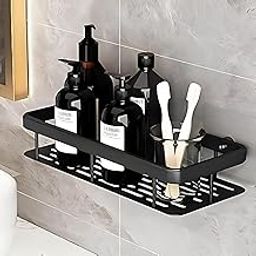 PulGos 1 Pcs Aluminium Heavy Duty Self Adhesive Bathroom Shelf Rack – Wall-Mounted Multipurpose Bathroom & Kitchen Organizer for Efficient Storage and Organization (Black)-image-42