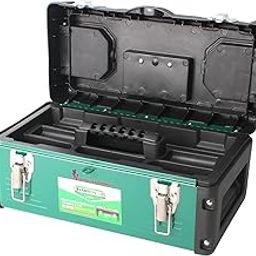 Malfah Tool Box Metal Plastic Cover Metal Box With Removable Tool Tray Strong Metal Latches Secure Grip Handle for Storage of Tools 14''(Measured Diagonally Like Tv Screen) 120114-10