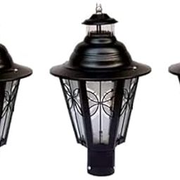 LEGEEN Light Set of 3 Outdoor Home Metal Gate Light Pillar Lamp Modern Style Glass Shade Black Exterior Fixture Waterproof Front Home Main Door/Gate/Garden/Pillar/Post Fancy Lighting Without Bulb-picture-17