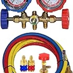 Manifold Gauge Set for Air Conditioning – Compatible with R12, R22, R404A, R134A Refrigerants, Includes Quick Coupler & Opener Tap Valve-14