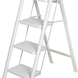 MUGATH 4 Steps Premium Folding Step Stool with Wide Anti-Slip Pedal, Portable Lightweight Aluminum Step Ladder for Home and Office Use (White)-image-41