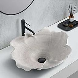 "Imported Handmade Grey Designer Table Top Wash Basin – Artistic Petal-Inspired Form for Luxurious Statement Bathrooms."-image-0