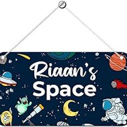 ASHVAH Space Theme Personalised Kids Name Plate Wall/Door Sign Kids Room Décor- Size :- 28 x 14 cm, Name - Riaan-picture-20