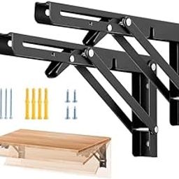 Folding Shelf Brackets - Heavy Duty Metal Collapsible Shelf Bracket for Bench Table, Shelf Hinge Wall Mounted Space Saving DIY Bracket, 2 PCS (30 cm (12 Inch))-3