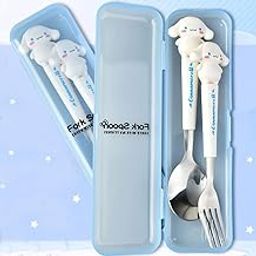 Supvox® Spoon & Fork Combo Set of 2Pcs Cute Cinnamoroll Spoon and Fork with Storage Case,7.87 inch Kids Utensils for Lunch Box,Easy to Clean and for Kids Adult-19