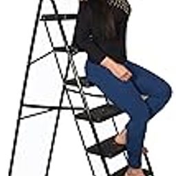 Parasnath 7 Step Black Diamond Steel Ladder Folding Step Ladder/Wide Anti-Skid Plastic Steps for Home, Office, Warehouse and Industrial Use - 6 Year Manufacturer Warranty - Made in India-95