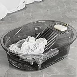 LOOKMINT Portable Washboard Basin for Hand Wash Laundry – Non-Slip Plastic Cleaning Tub with Built-in Scrubber for Clothes, Pants & Undergarments, 2-in-1 Hand Washing Basin with Washboard-image-55