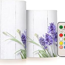 OURVII White Board Lavender Flameless Candles with Remote Timers Summer Flowers Pillar Candles for Bedroom Bathroom Outdoor Party Garden Ambient Lighting Decoration Set of 2-image-54