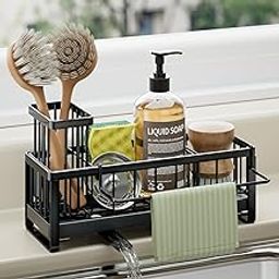Drofail Kitchen Sink, Sink Caddy with High Brush Holder, Organzier Rustproof Stainless Steel Dish Organizer Divider, Soap Dispenser Storage (METAL SINK DRAINING RACK)-image-34