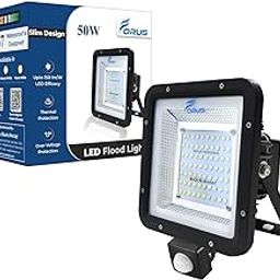 Forus 50W LED Flood Light with Motion Sensor, Auto On/Off | 5-Year Warranty, Waterproof Outdoor High Mast Light | Halogen Cool White for Factory, Garage, Parking, Garden, Shop, Warehouse, Tent | 1 PC-18