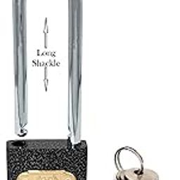 Harrison C I-LS-0323 Cast Iron Body and Mild Steel Long Shackle 3 pin with 3 Key Padlock for Traveling Box, Door, Shutter, Gates, Iron Grills, (Grey, Painted Finish)-11