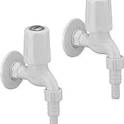 AGMECO Bib Cock Nozzle Tap with Wall Flange Plastic Tap with Glossy Finish/Faucet/White (Pack of 2)-image-42