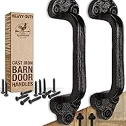 Rustic Barn Door Grab Handle Pull - Set of 2 | Large Black 9 inch Solid Cast Iron Gate Handles | Vintage Inspired, Farmhouse Heavy Duty | Mounting Screws Included (Large 9”, Black)-11