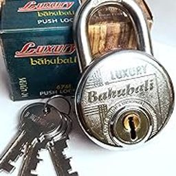 Luxury Bahubali Push Locking, 67 MM Big Size, Big Tumbler Steel Lock with Dual Rev 3 Keys, 10 Steel Levers Mechanism, Double Locking Technology, Hardened Shackle (Silver)-6