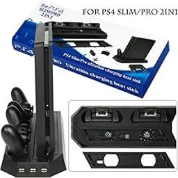 New World Vertical Stand Cooling Fan with Dual Charger Charging Dock USB Hub for Sony PS4 Slim Console-1