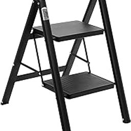 RIMEET 2-Step Aluminium Ladder, Foldable Design, Wide Pedals, Portable Step Stool, 150 kg Capacity, Stepping Stool for Home, Kitchen, Library, Office-image-32