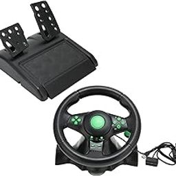 PC Racing Wheel, USB 180 Degree Rotation PC Steering Wheel Vibration Feedback Plug and Play with Pedal for PS3-image-6