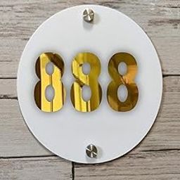 Room Number Plate No 888 | White Acrylic Number Plate Fixed On PVC Sticker with Double Side Tape On Backside-picture-1