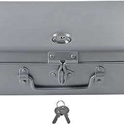 JAYCO Aluminium Metal Cash Box with pre-fitted Lock, Jewellery Storage Organizer, Bank Locker Box (SILVER, 10" SMALL (10" x 6.5" x 3"))-24