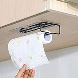 Self ZURATO Self Adhesive Wall Mounted 3 in 1 Multi Functional Kitchen Rack for Towel Holder, Tissue Paper Rack, Wine Glass Holder (1pc Tissue Rack, Black) Toilet Paper Holder (25x4x9cm)-5