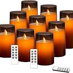 LTETTES Flameless LED Electric Candles with Acrylic Grey Glass and Dancing Faux Wick | Set of 9-4",5",6" x 3" Diameter| AA Battery Powered with Remote Controller and Timer for Home Decor-image-128