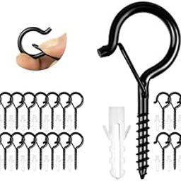 HASTHIP® Plastic 40PCS Screw Wall Hooks for Outdoor String Lights Light Eye Screw-in Cup Ceiling with Safety Buckles Hanging Plants Pot Black-6