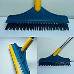 2-in-1 Bathroom Cleaning Brush with Wiper and Long Handle - 120° Rotating Floor Scrub Brush for Tiles, Kitchen, and Home Cleaning Accessories, Black, Stainless Steel-3