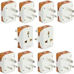 hi plasst pins n plugs Hi-Plasst (Pack of 10) Universal 3-Pin Multi Plug with Type D Socket – 2x 2-Pin & 1x 3-Pin Outlets, US / UK / EU to India Travel Converter Plug, 6A for International Devices (White & Orange)-picture-48