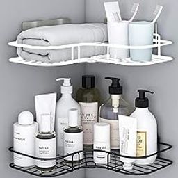Oslen (Pack of 2 Self-Adhesive Shelf/Storage Organizer for Bathroom and Kitchen Corner Wall Mounted Rack Shelf Bathroom Accessories Storage Rack (No Drilling) (8 inch White and 9 INCH Black)-17