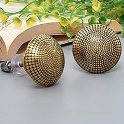 Indian-Shelf Pack of 15 Knobs | Brass Pull Drawer | Gold Fancy Cabinet Knobs | Dotted Cupboard Pulls | Single Hole Knobs-image-1