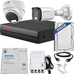 CP PLUS 4 channel DVR with 2MP 1 OUTDOOR & 1 INDOOR, Built-in Audio Mic, Dual Light Color Night Vision wired CCTV Cameras, Motion Detection, 4 Channel SMPS, 70 Meter Cable, 500 GB HDD, Required BNC/DC-21