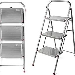Kleeneze KL068514EU 3-Step Folding DIY Stepladder, Non-Slip Feet, Collapsible for Compact Storage, Ergonomic & Lightweight Design, Strong Steel Structure, Safety Clip, 150kg Capacity, 105cm, Pink/Grey-image-36