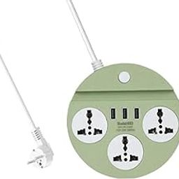 ZIYTRACK Power Extension Strip 3 USB Charging Ports & 3AC Power Socket, Multi Type Plug Use, Cord Length 1.8 M, 10 A Three Pin Socket (Green)-image-2