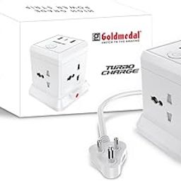 Goldmedal Turbocharge 4+3 (2 Meter Cable Length) Power Strip with Dual USB + 1 USB C Type Ports, Overload Protection, Master Switch with Indicator & Safety Shutter – White, Pack of 1 for Home & Office-1