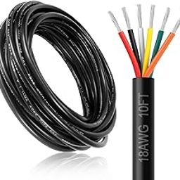 DEKIEVALE 18 Gauge 6 Conductor Electrical Wire, 10FT 18AWG Black PVC Stranded Tinned Copper 6 Wire Cable, 18/6 Cord Extension Cable-image-35