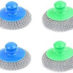 Street Set of 4 Utensil Stainless Steel Super Scrubber with Plastic Handle Dish Bowel Wire Scouring Pad Scrubber Cleaning Brush Cleaner Random Colours ||-image-101