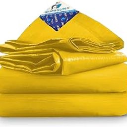 TUFFPAULIN 24FT X 18FT 150 GSM Yellow Extra Strong Virgin Tarpaulin Tirpal Tadpatri Tharpai Thadika Mulching Sheet, UV Resistant Eyelets, 100% Waterproof, 6 Layer 3D Rib Technology-23