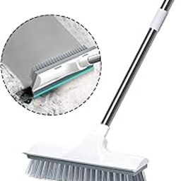 ZSIGNS 2 in 1 Floor Scrub Brush 54'' Long Handle Grout Brush Stiff Bristle with Squeegee 180°Rotating, Shower Scrubber Brush for Cleaning Bathroom, Garden, Kitchen, Garage, Patio, Wall, Non-Scratch-picture-1