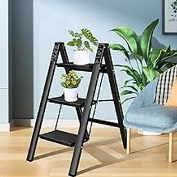 EVVIX 3 Step Ladder, Folding Step Stool with Wide Anti-Slip Pedal, Aluminum Lightweight Folding Ladder for Household & Office, Holds up to 330 Lbs, Black-image-56
